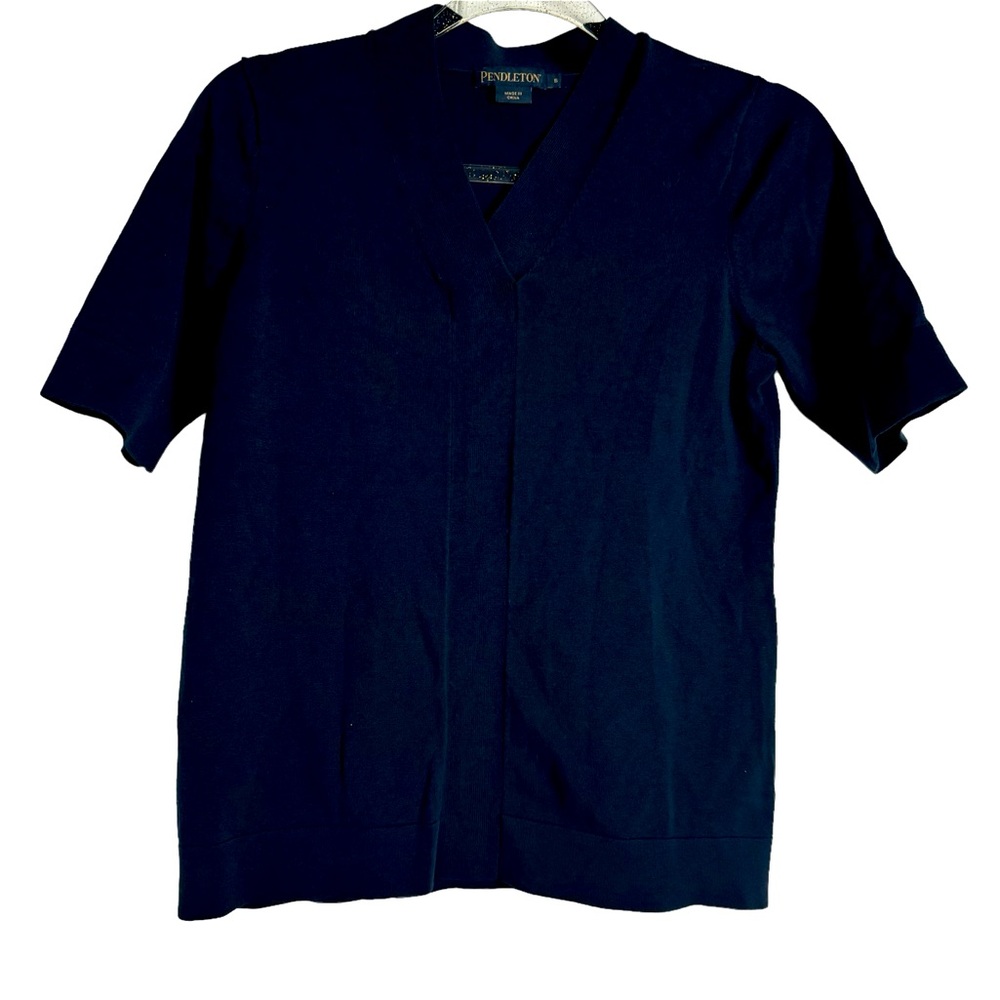 Pendleton Silk Blend Knit Top Navy Blue